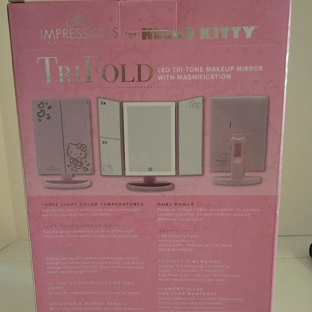Hello Kitty Impressions Vanity TriFold LED Makeup Mirror Lighted Vanity Mirror